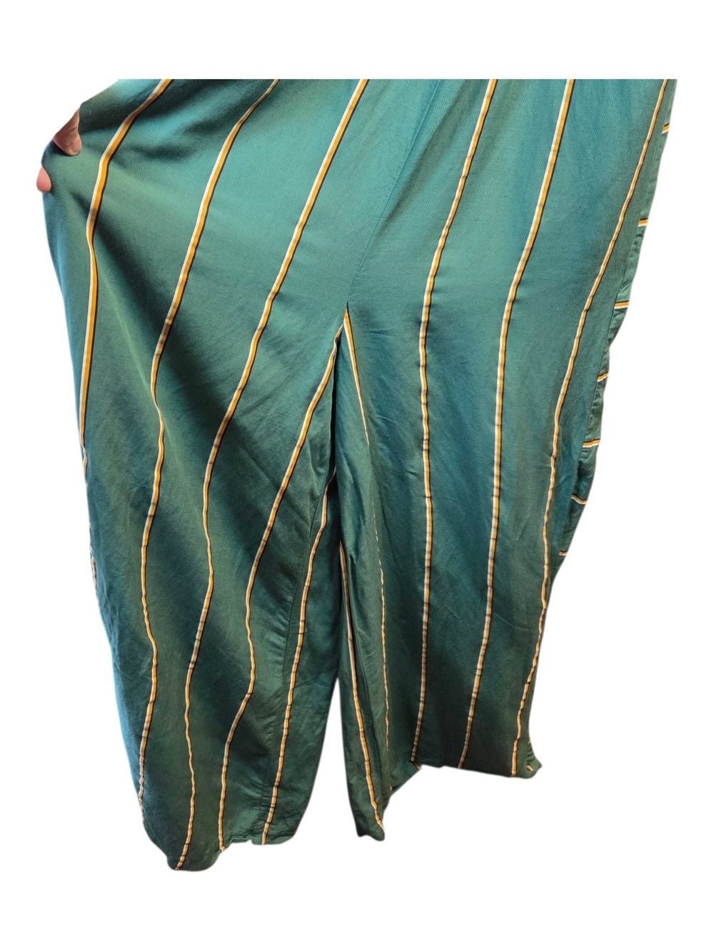 Ett Twa By Anthropologie Teal Striped Wide Leg Jumpsuit Size Large - Picture 5 of 6